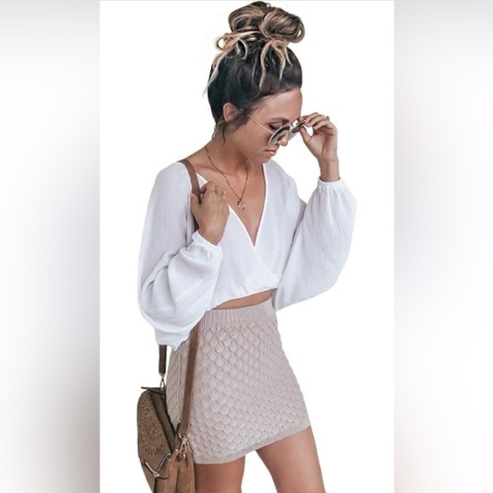 Tyche Taupe 3D Textured Knit Mini Skirt – One Size